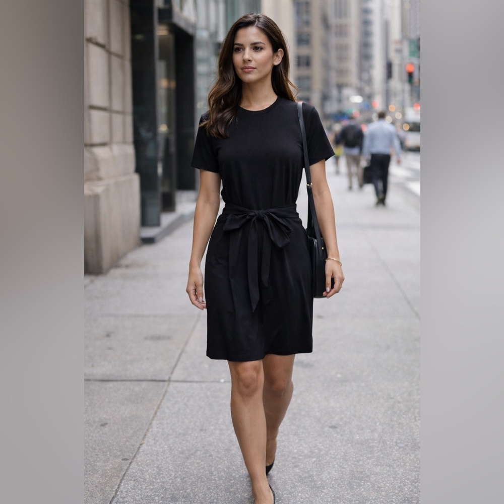 Vince Tie Waist Cotton T-shirt Dress Black. Women’s Large. Classic. Comfortable - Picture 6 of 7